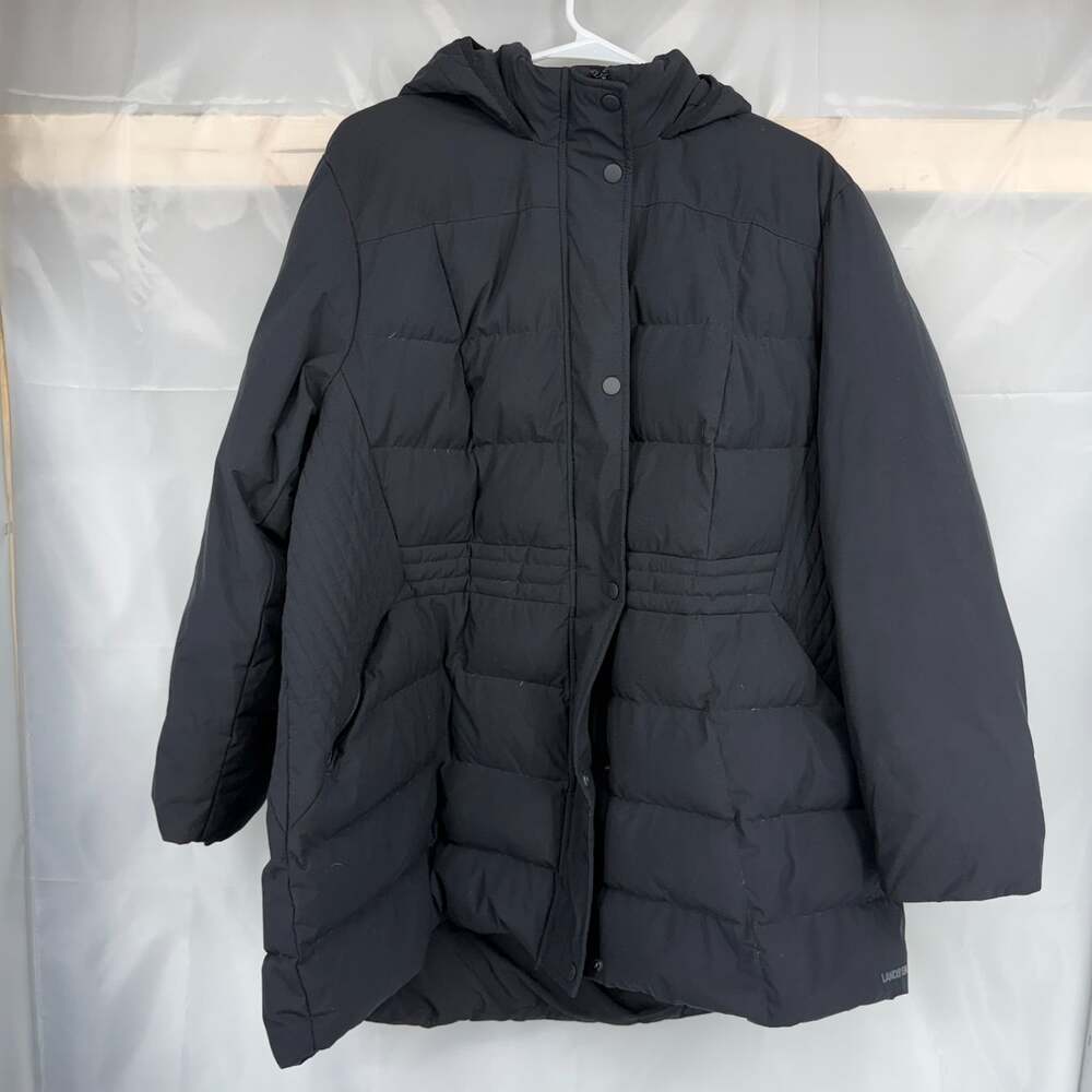 Lands End Women 2X Down Puffer Coat Full Zip Black Goose Down Fill Winter Warm